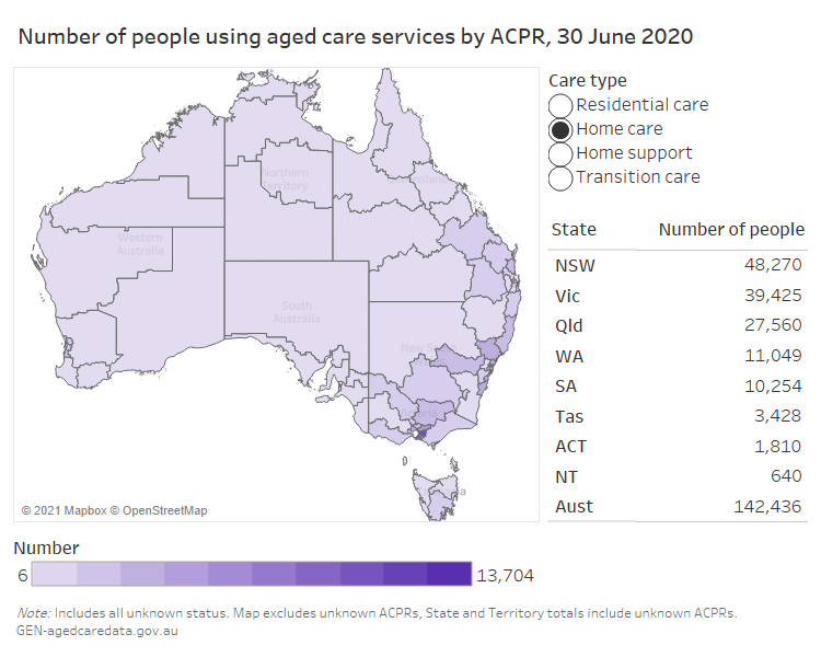 Map of people in aged care services